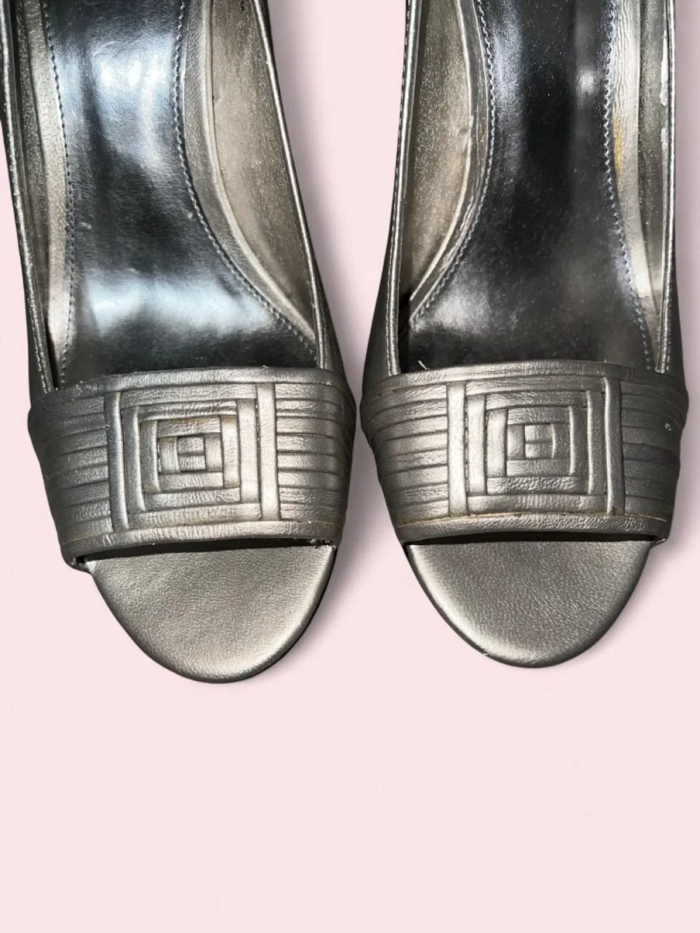 Size 7.5 Silver Women's Peep-Toe High Heels - Elegant Evening Pumps